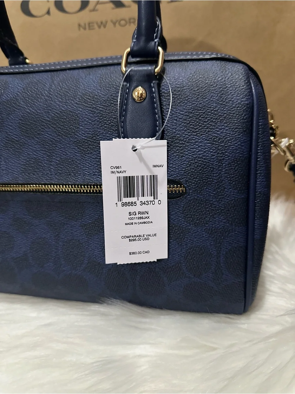 Coach Rowan Satchel Bag In Signature Canvas Gold/Navy CV961 NWT